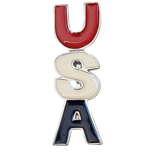 Silver Tone Patriotic Red White Blue USA Pin L45 - Picture 2 of 8